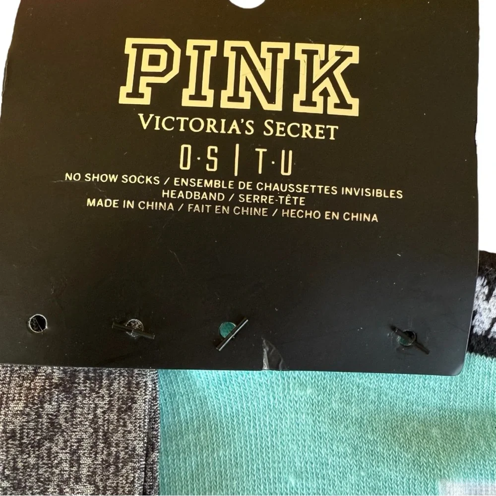 PINK VICTORIA’S SECRET SET *GRAY LOGO HEADBAND & NO-SHOW ANKLE SOCKS, NWT, NEW